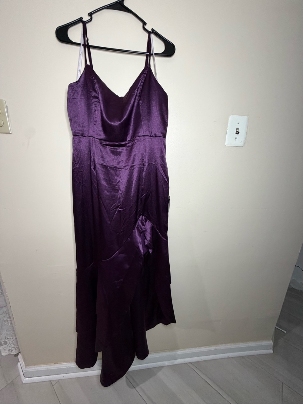 Lulu's Satin Cowl Neck Slip Dress in Plum